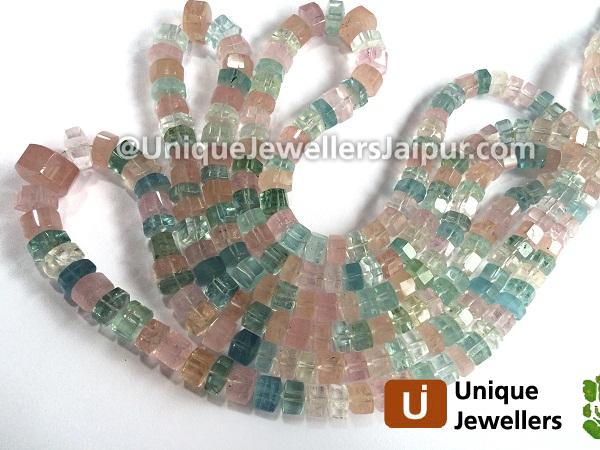 Multi Aquamarine Far Step Cut Roundelle Beads